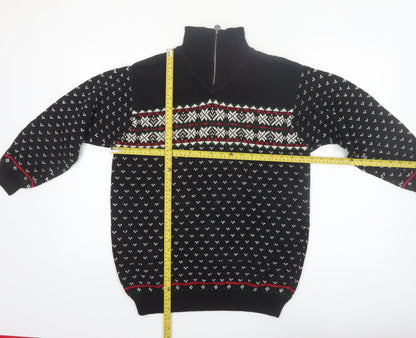Liz Claiborne Men's Black Fair Isle 1/4 Zip Winter Jumper Size S