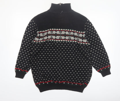Liz Claiborne Men's Black Fair Isle 1/4 Zip Winter Jumper Size S