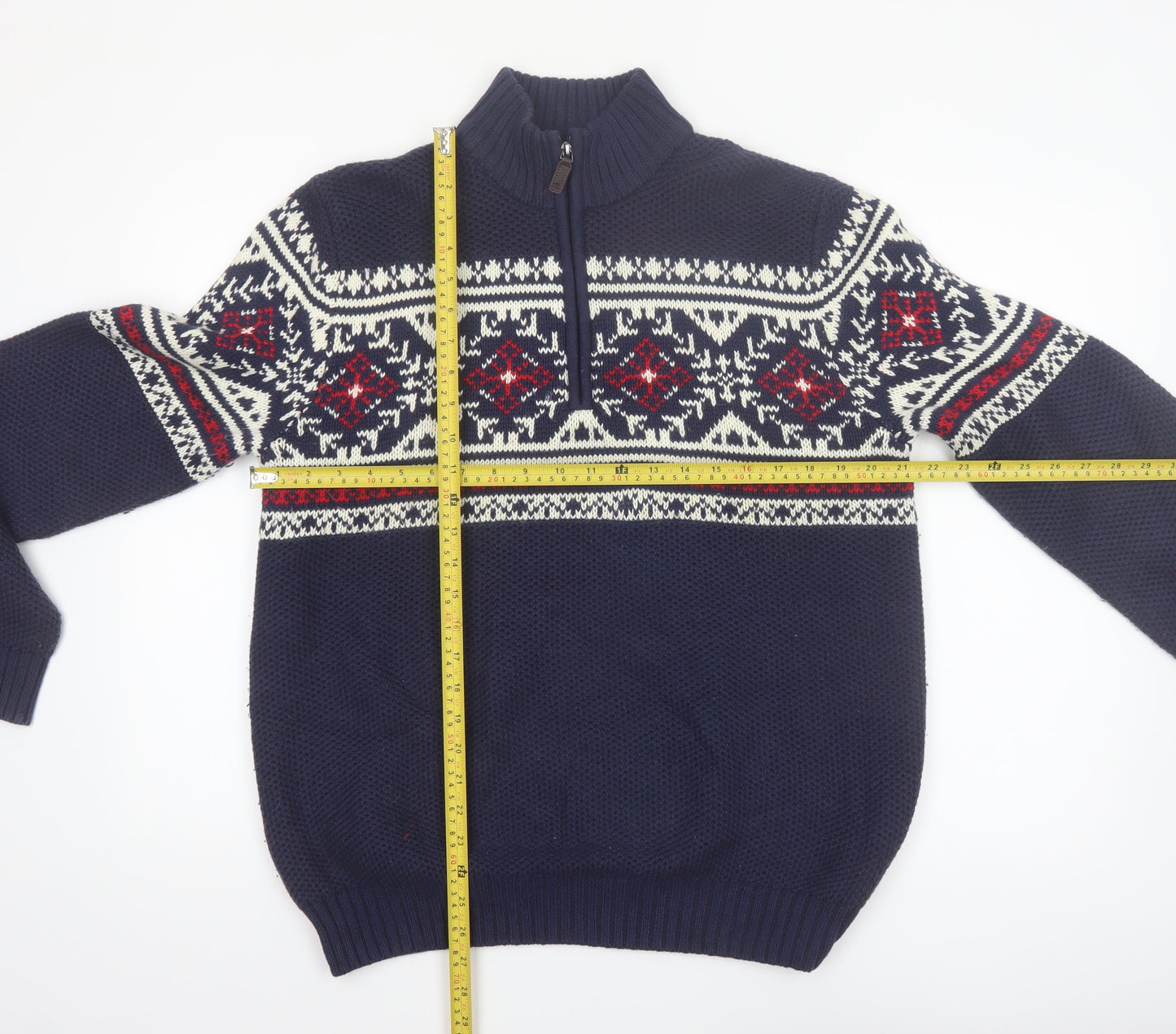 IZOD Men's Blue Fair Isle 1/2 Zip Cotton Knit Jumper M