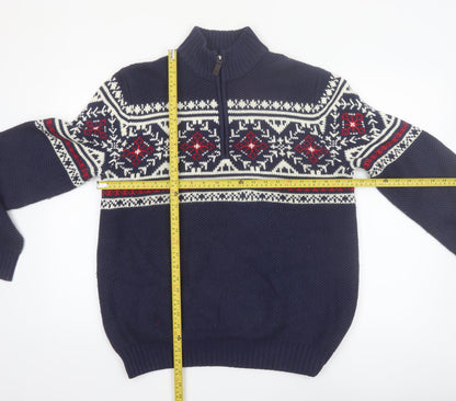 IZOD Men's Blue Fair Isle 1/2 Zip Cotton Knit Jumper M