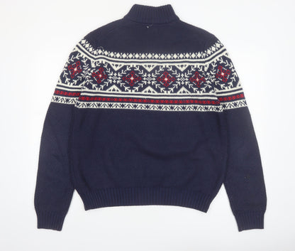 IZOD Men's Blue Fair Isle 1/2 Zip Cotton Knit Jumper M