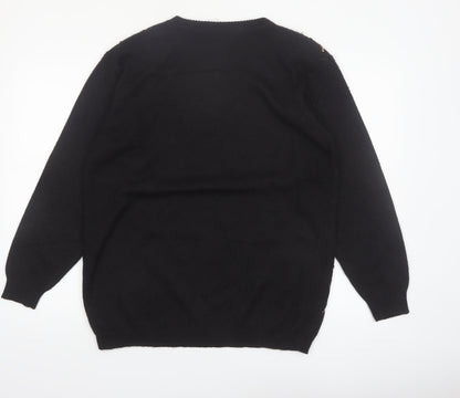 Alfred Dunner Womens Black Sequin Argyle Knit Jumper Size L