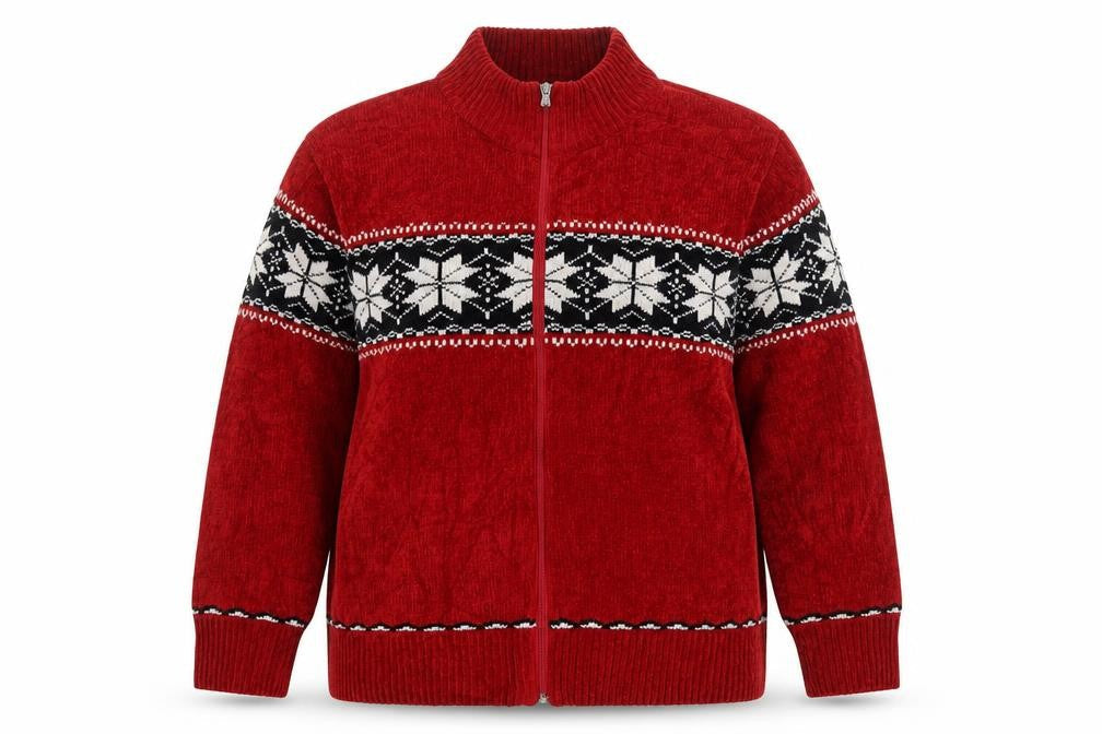 Dressbarn Women Red Fair Isle Full Zip Acrylic Knit Jumper Size 18
