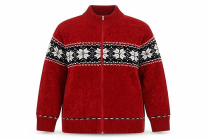 Dressbarn Women Red Fair Isle Full Zip Acrylic Knit Jumper Size 18
