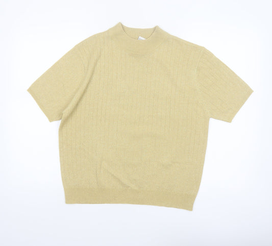 Sag Harbor Women's Beige Short Sleeve Mock Neck Pullover Jumper Size M