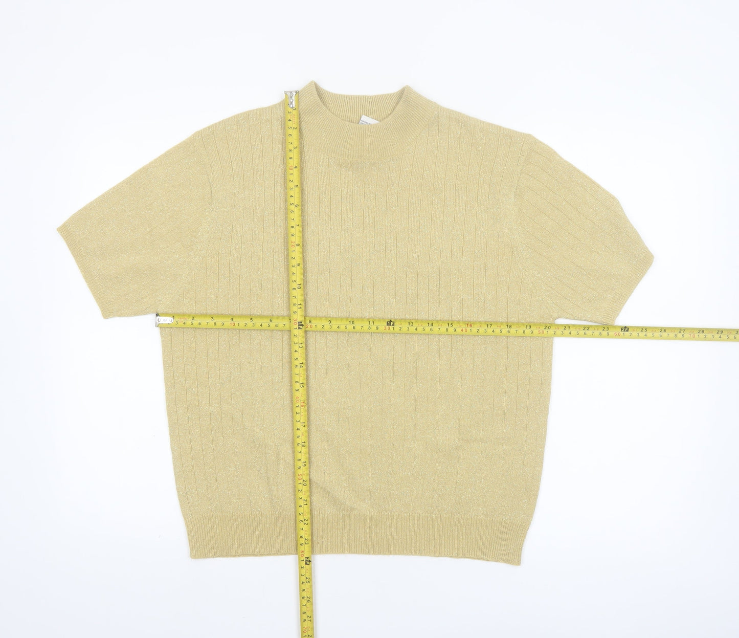 Sag Harbor Women's Beige Short Sleeve Mock Neck Pullover Jumper Size M
