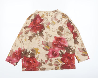 Alfred Dunner Womens Beige Floral Beaded Petite M Pullover Jumper