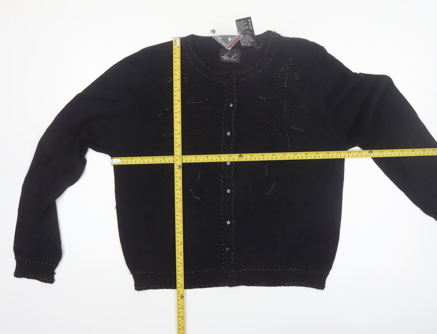 Kathie Lee Collection Women’s Black Beaded Cardigan Size L
