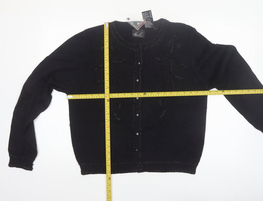 Kathie Lee Collection Women’s Black Beaded Cardigan Size L