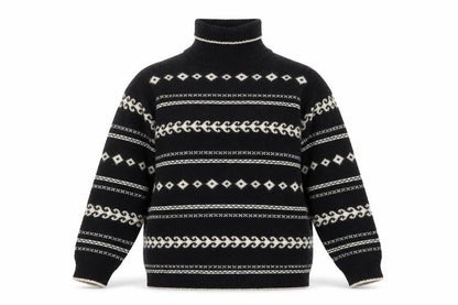Ann Taylor Women's Black Fair Isle Wool Roll Neck Jumper M