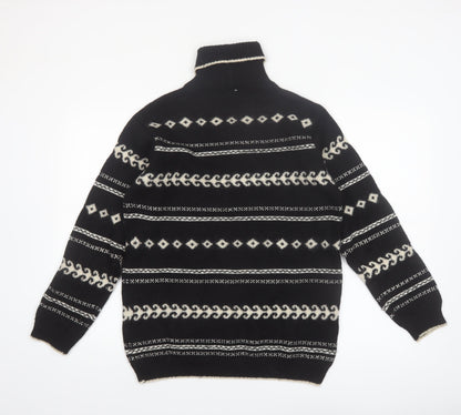 Ann Taylor Women's Black Fair Isle Wool Roll Neck Jumper M