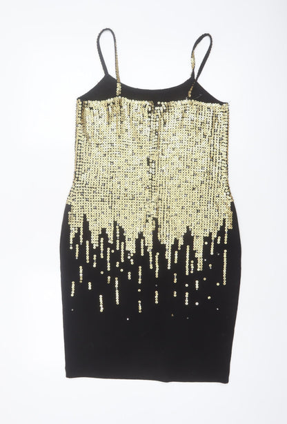 Outlander Women Black Gold Sequin Bodycon Knee Length Dress Size M