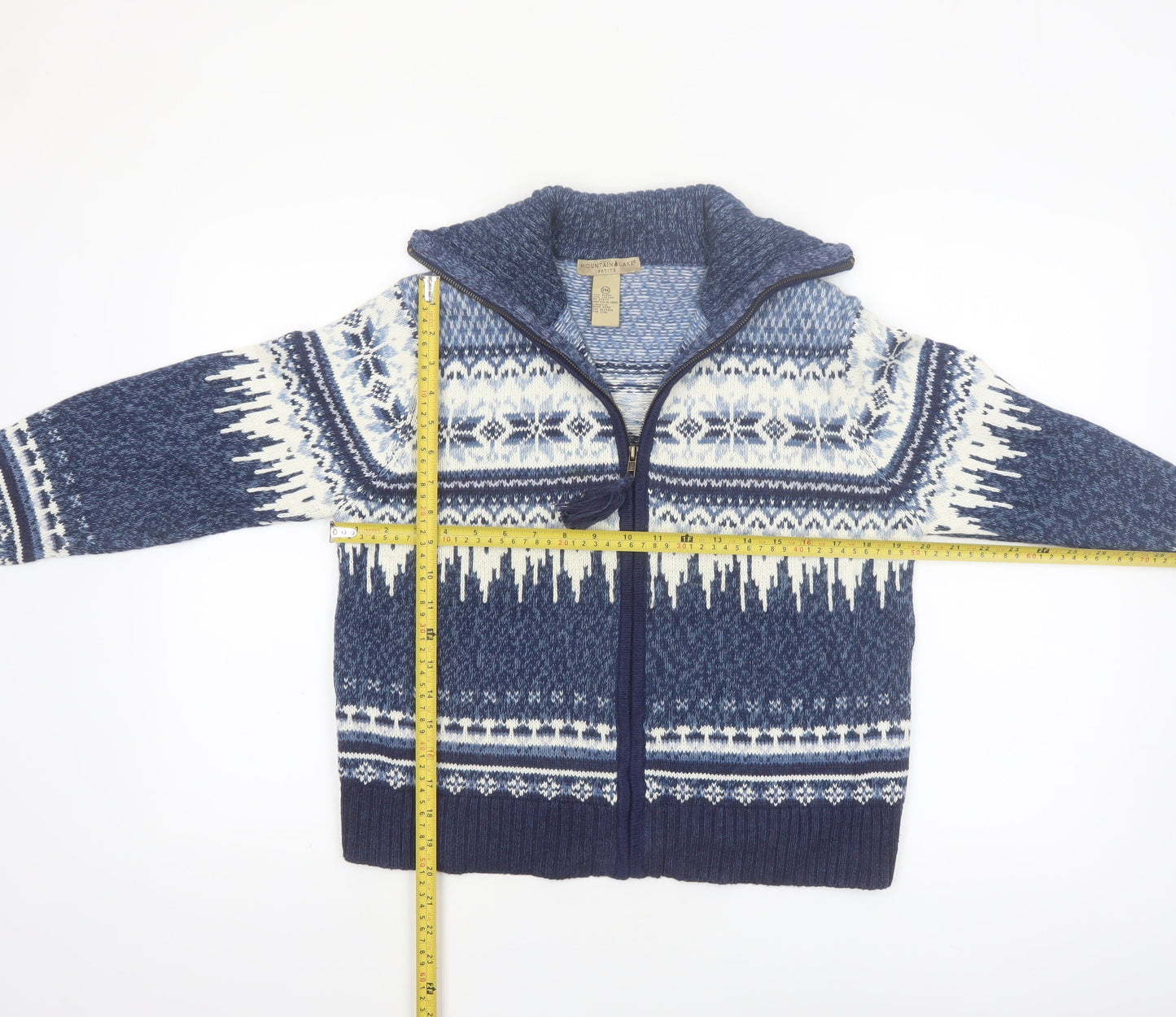 Mountain Lake Women's Blue Fair Isle Knit Full Zip Jumper Petite M