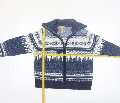 Mountain Lake Women's Blue Fair Isle Knit Full Zip Jumper Petite M