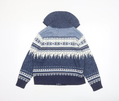 Mountain Lake Women's Blue Fair Isle Knit Full Zip Jumper Petite M