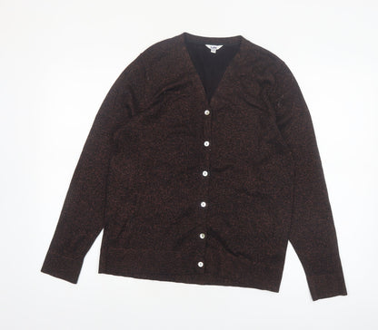 Tabi Women Brown V-Neck Button Knit Cardigan Size M