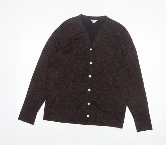 Tabi Women Brown V-Neck Button Knit Cardigan Size M