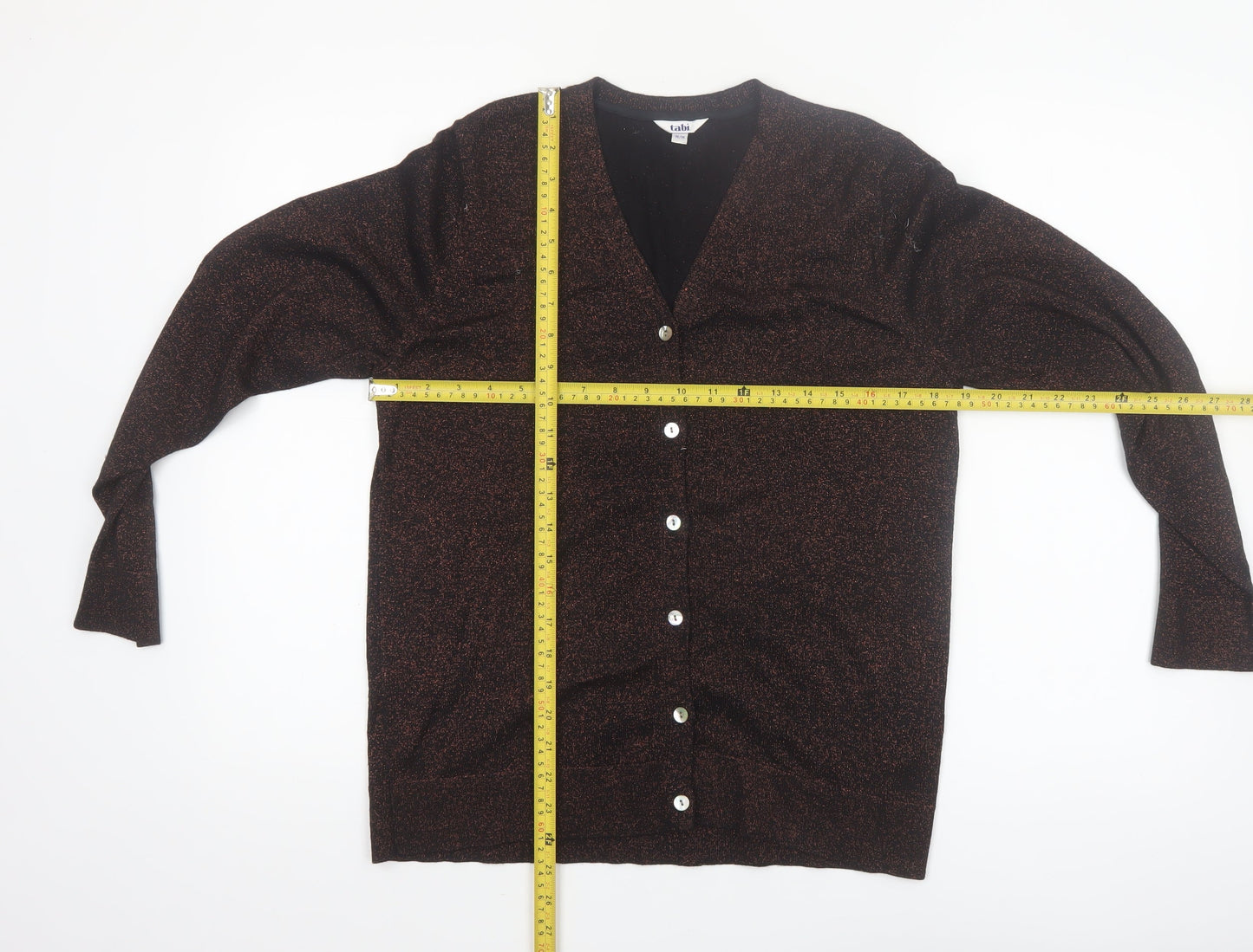 Tabi Women Brown V-Neck Button Knit Cardigan Size M