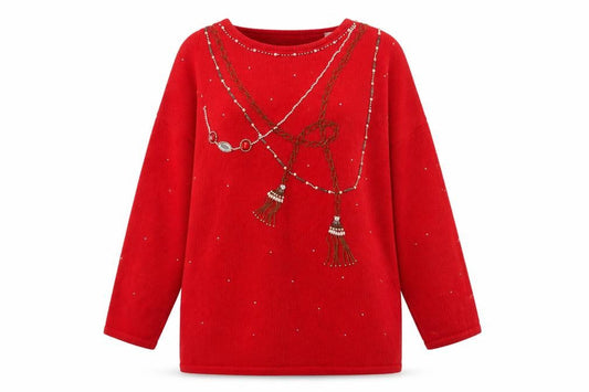 Karen Scott Women's Red Beaded Pullover Jumper Size L