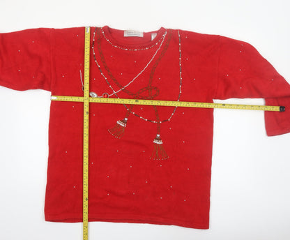 Karen Scott Women's Red Beaded Pullover Jumper Size L