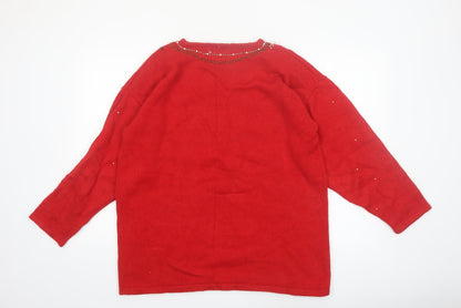 Karen Scott Women's Red Beaded Pullover Jumper Size L