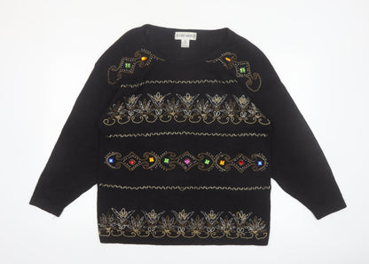 Victoria Harbour Womens Black L Beaded Knit Jumper Vintage Pullover