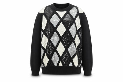 Alfred Dunner Women's Black Sequin Argyle Acrylic Jumper L