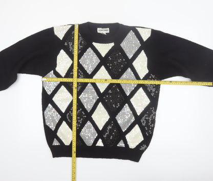 Alfred Dunner Women's Black Sequin Argyle Acrylic Jumper L