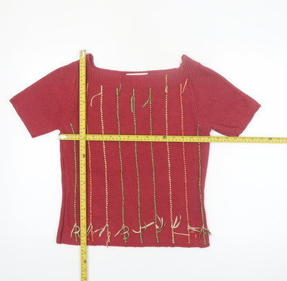 Susan Bristol Women's Red Silk Linen Knit Short Sleeve Blouse S