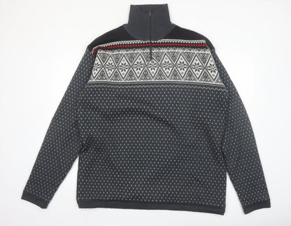 Maier Sports Men’s Grey Fair Isle Wool Blend 1/2 Zip Jumper 2XL
