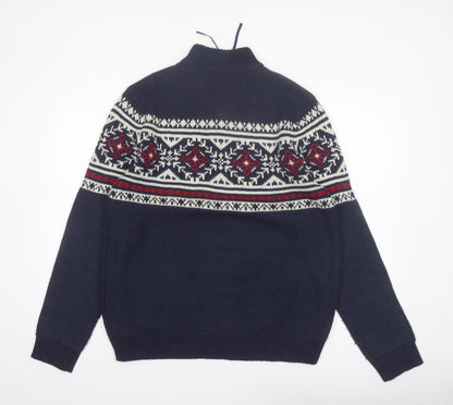 IZOD Men's Blue Fair Isle 1/4 Zip Cotton Knit Jumper Size M