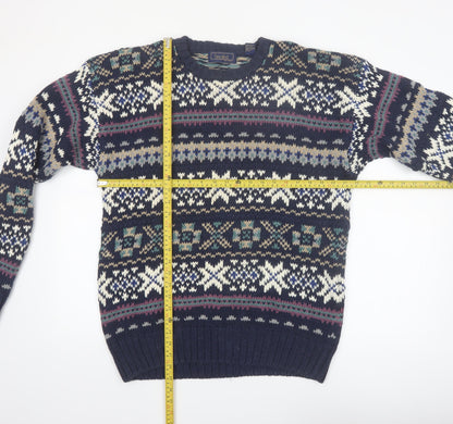 Finalist Men's Blue Fair Isle Crew Neck Wool Blend Jumper L