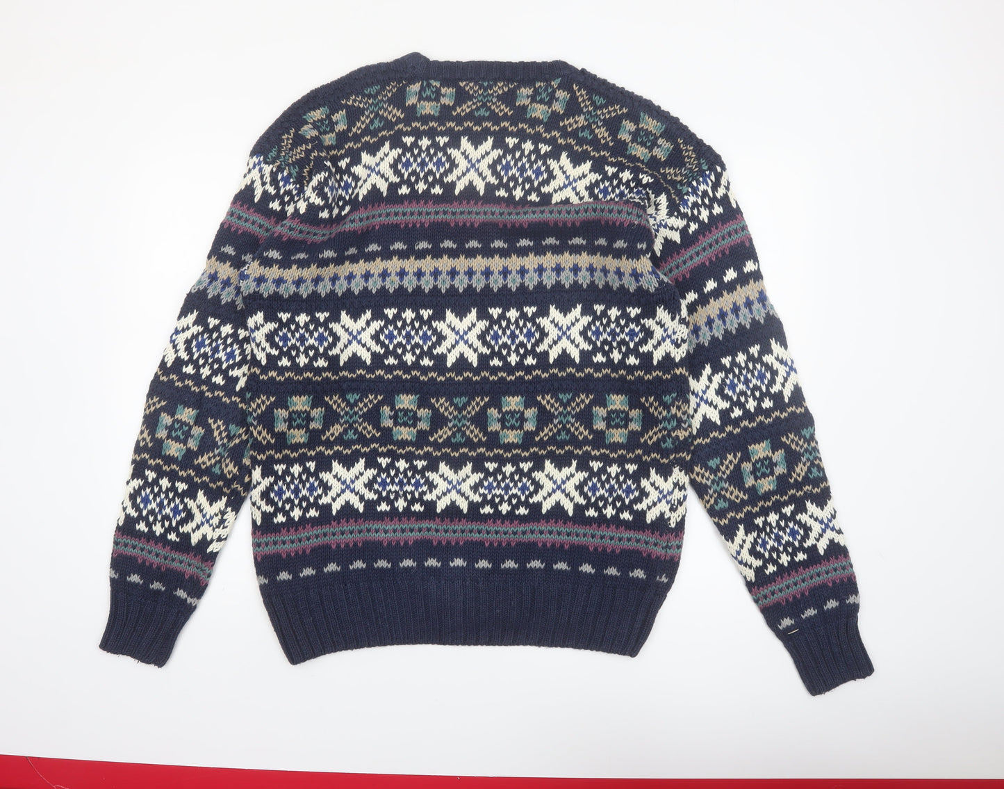 Finalist Men's Blue Fair Isle Crew Neck Wool Blend Jumper L