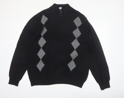 Geoffrey Beene Men's Black Argyle 1/2 Zip Cotton Jumper XL