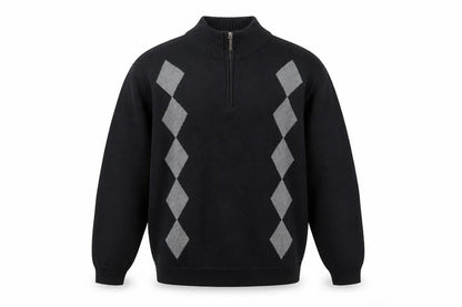 Geoffrey Beene Men's Black Argyle 1/2 Zip Cotton Jumper XL