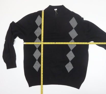 Geoffrey Beene Men's Black Argyle 1/2 Zip Cotton Jumper XL