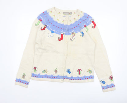 Croft & Barrow Women Beige Christmas Cardigan Sweater Size S