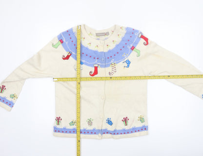 Croft & Barrow Women Beige Christmas Cardigan Sweater Size S