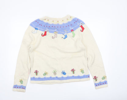 Croft & Barrow Women Beige Christmas Cardigan Sweater Size S