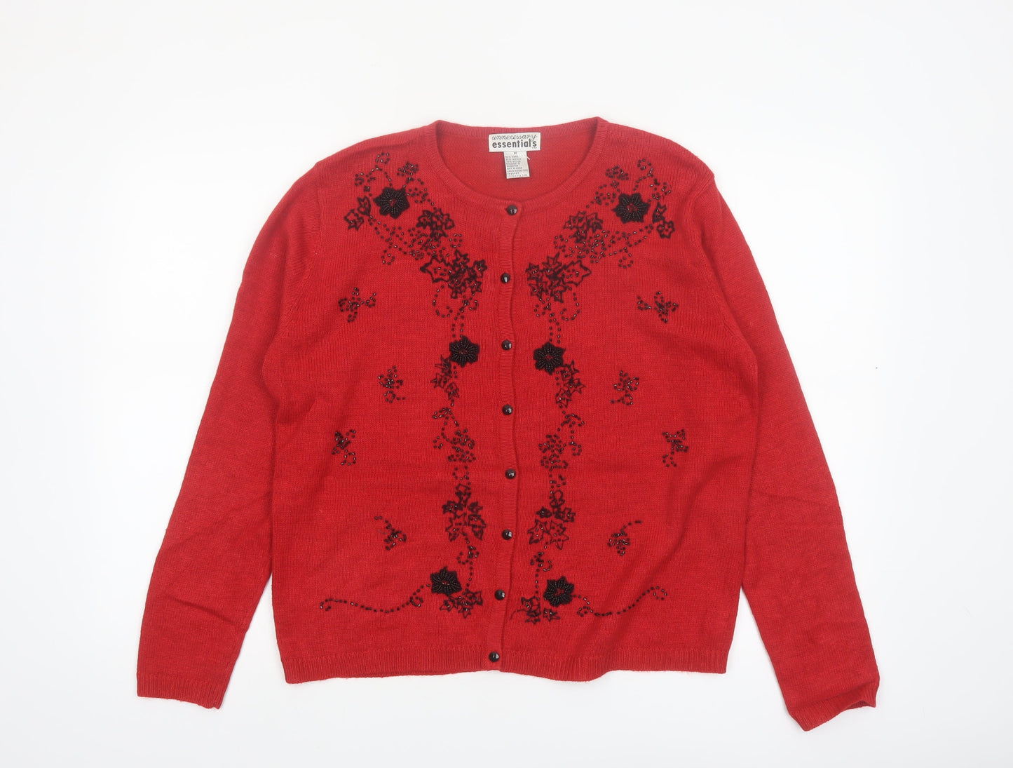 Unnecessary Essentials Women's Red Floral Beaded Cardigan M