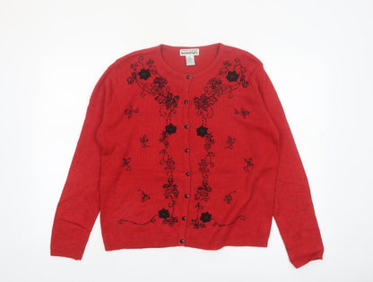 Unnecessary Essentials Women's Red Floral Beaded Cardigan M