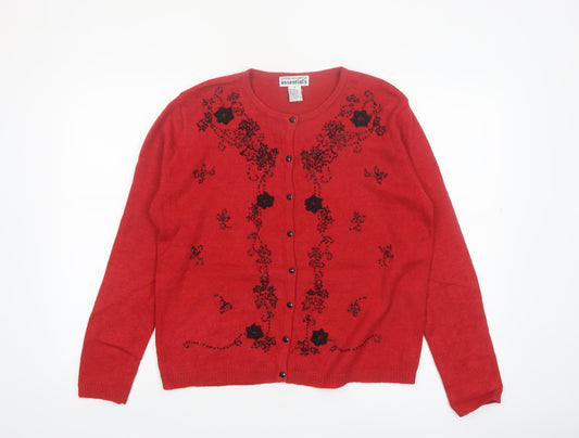 Unnecessary Essentials Women's Red Floral Beaded Cardigan M