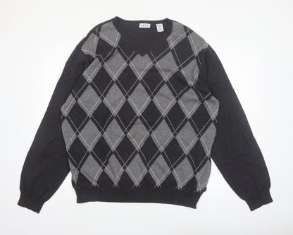 IZOD Men's Grey Argyle V-Neck Cotton Jumper XL