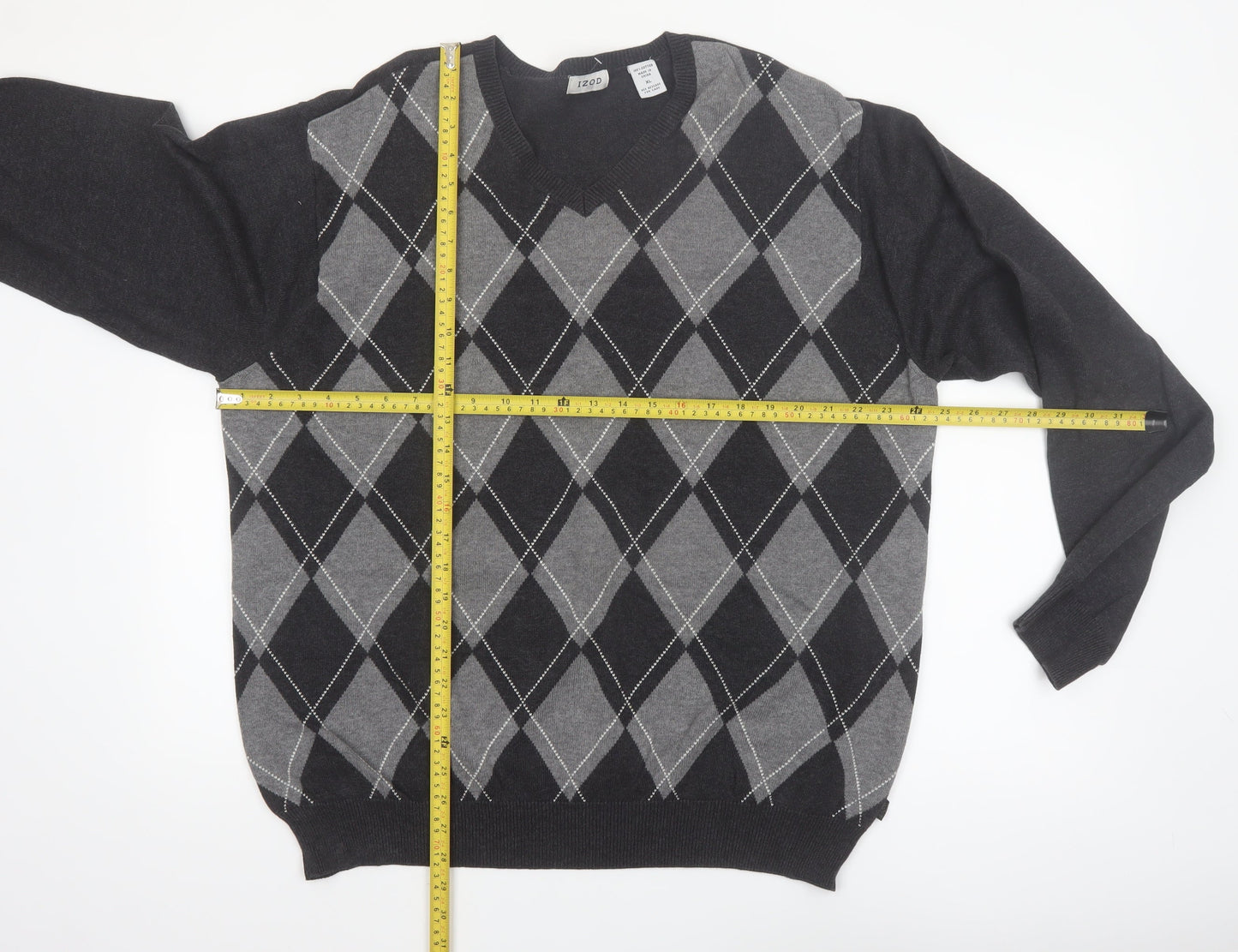 IZOD Men's Grey Argyle V-Neck Cotton Jumper XL