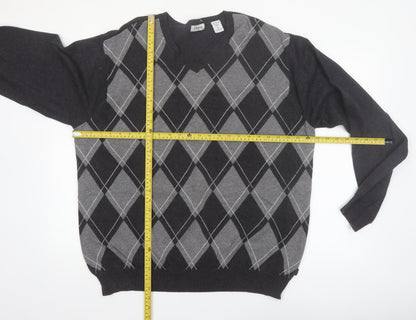 IZOD Men's Grey Argyle V-Neck Cotton Jumper XL