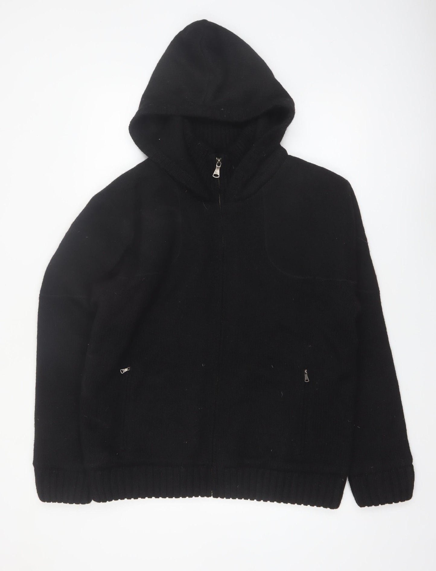 Royal Falcon Men's Black Wool Blend Hooded Full Zip Jumper L