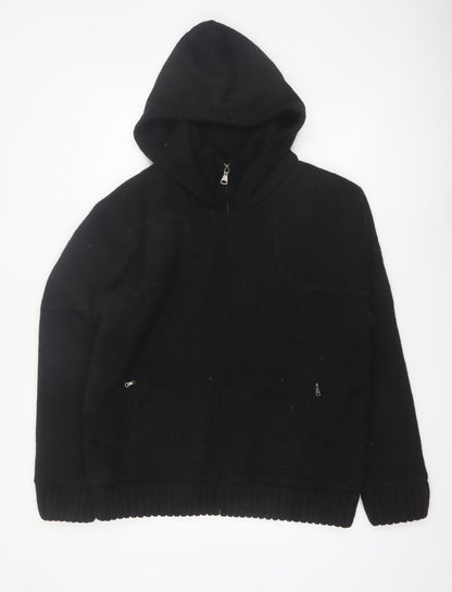 Royal Falcon Men's Black Wool Blend Hooded Full Zip Jumper L