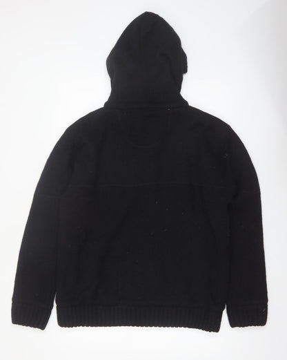 Royal Falcon Men's Black Wool Blend Hooded Full Zip Jumper L