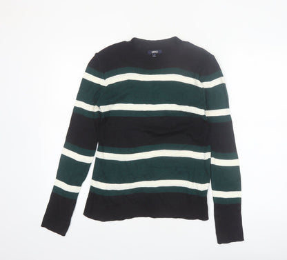 SPAO Women Green Striped Knit Crew Neck Pullover Jumper Size 10