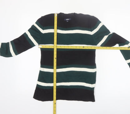 SPAO Women Green Striped Knit Crew Neck Pullover Jumper Size 10